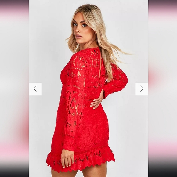 ♥️ BOOHOO Beautiful Crochet Red Lace Dress ♥️ - Picture 3 of 4